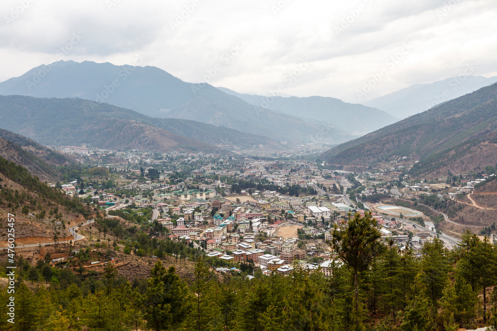 View at the city of Thimphu in Bhutan, Asia
