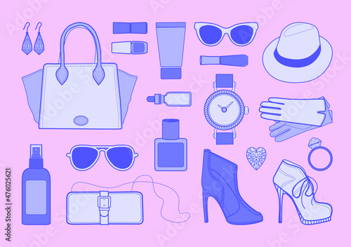 Vector set - female fashion objects