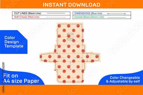 Lip balm box dieline template and 3D box design, easily editable and resizeable Color Design Template