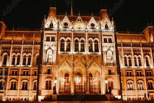 Hungary. Budapest. 12/14/2021. Hungarian Parliament building at night, night architecture of Budapest.