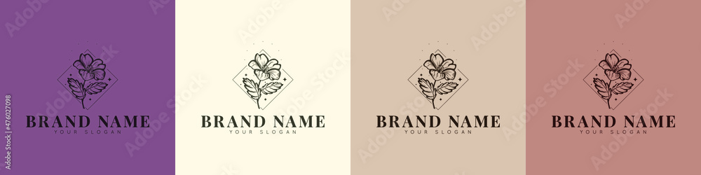 Organic logo template flower fruit nature vintage icon symbol