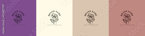 Organic logo template flower fruit nature vintage icon symbol
