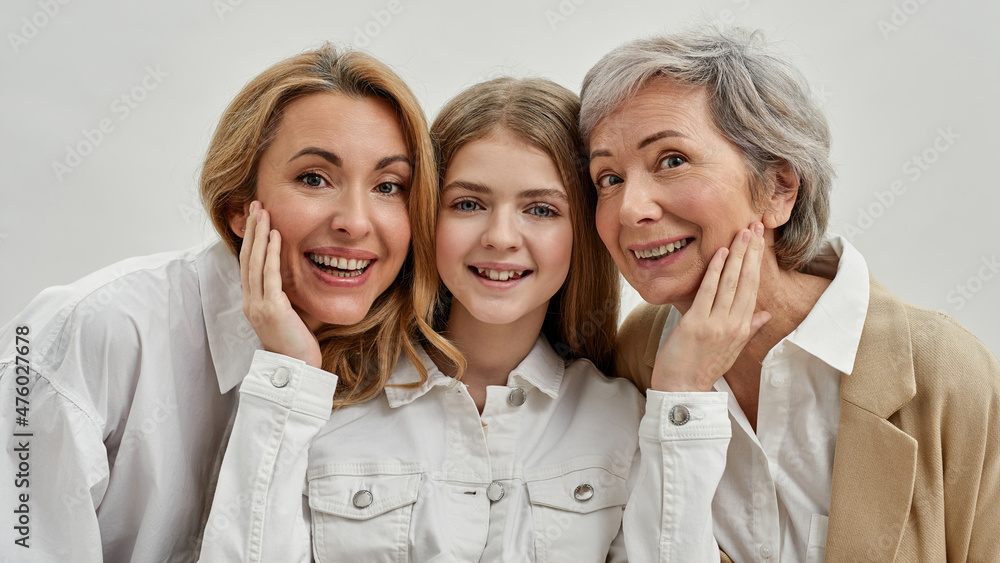 Pleased european three females looking at camera Pleased european three females looking at camera