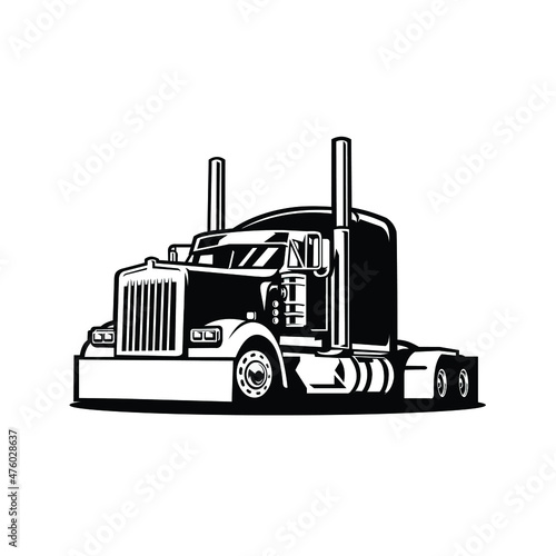 Semi truck 18 wheeler silhouette vector isolated in white background. Best for trucking and freight related industry