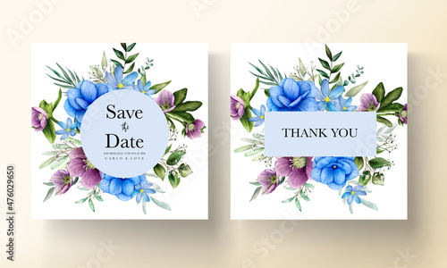 Elegant hand drawing wedding invitation watercolor floral design