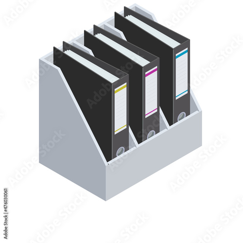 Folders binder with documents. Isometric flat vector illustration
