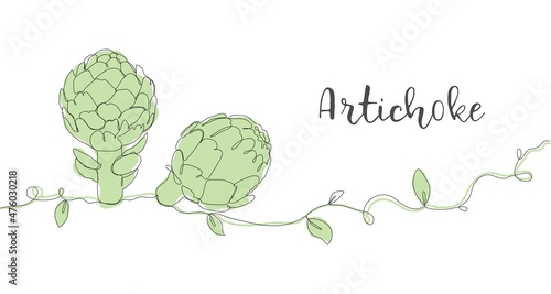 Artichoke. One line drawing isolated on white background. Beautiful hand drawn design vector illustration for posters, wall art, tote bag, mobile case, t-shirt print. Icon. Menu. Food label