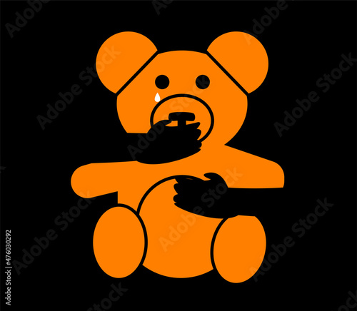 Illustration of a teddy bear getting kidnapped and facing violence. Conceptual illustration of child abduction