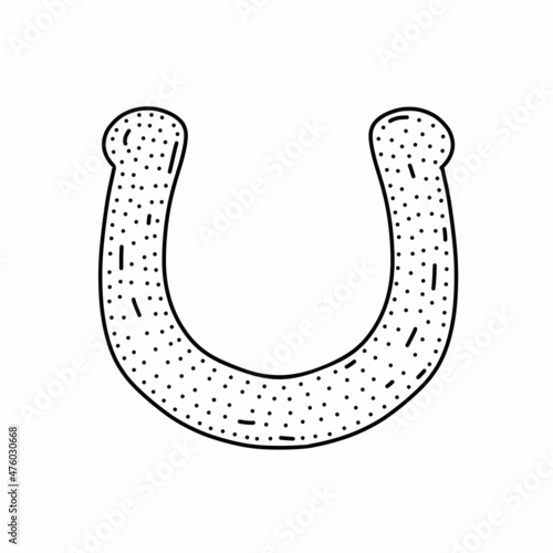 Hand drawn horseshoe in doodle style. Isolated on white vector illustration.