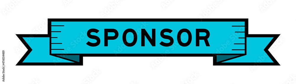 Ribbon label banner with word sponsor in blue color on white background Ribbon label banner with word sponsor in blue color on white background