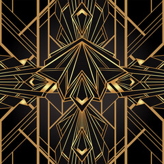Handdoek met foto Zwart goud patronen Geometrisch art deco jaren twintig motief  © vgorbash