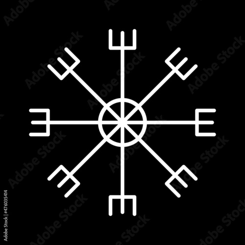 Aegishjalmur, helm of awe (helm of terror). Icelandic magical staves. Monochrome vector illustration.