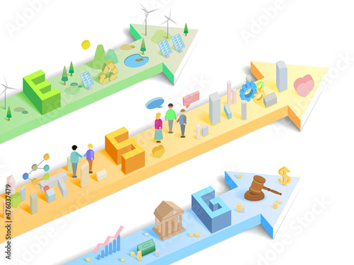 Text ESG with color arrow and some elements of environmental social governance vector illustration graphic EPS 10