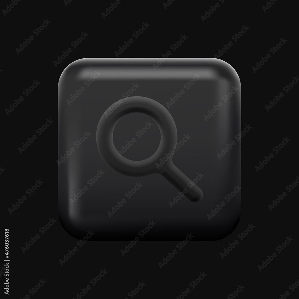 Black Search Icon. Isolated 3D Magnifying glass Button. Vector illustration Black Search Icon. Isolated 3D Magnifying glass Button. Vector illustration