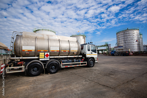 Transportation truck dangerous chemical truck tank stainless is parked