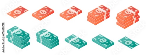 Pound Sterling Banknote Isometric Icon Set