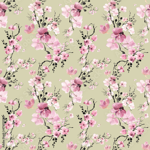  Abstract seamless drawn pattern exotic lovely orchid flowers
