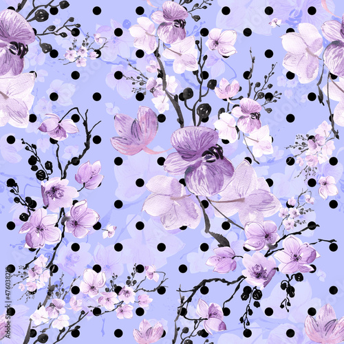  Abstract seamless drawn pattern exotic lovely orchid flowers photo