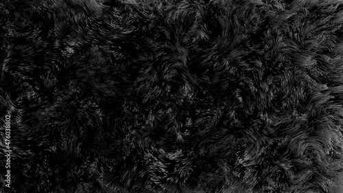 Waving black grass background. 3d rendering, top view. 4K