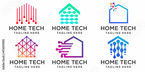 Smart House icon set Logo design. Digital Electronics Chip control Home Logotype concept icon.