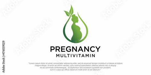 pregnant women vitamins combination pregnant mother and drop logo design vector