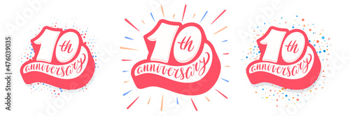 10th anniversary. Vector handwritten lettering banners set.