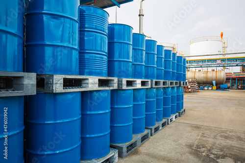 Oil barrels blue or chemical drums vertical