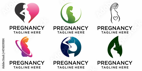 pregnant woman , stylized vector symbol ,icon set logo design