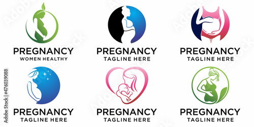 Woman Pregnant icon set Logo Design Template