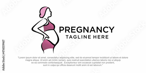 Beautiful pregnant profile mother . Woman vector illustration. © muh