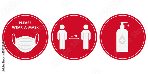 COVID-19 prevention stickers. 
