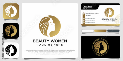 beauty women nature with business card . logo design template