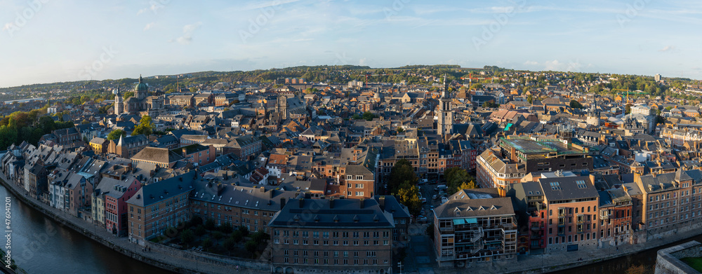Panoramic Namur city view with Cathedral of Saint Aubain and église Saint-Jean-Baptiste de Namur from Citadel, Belgium