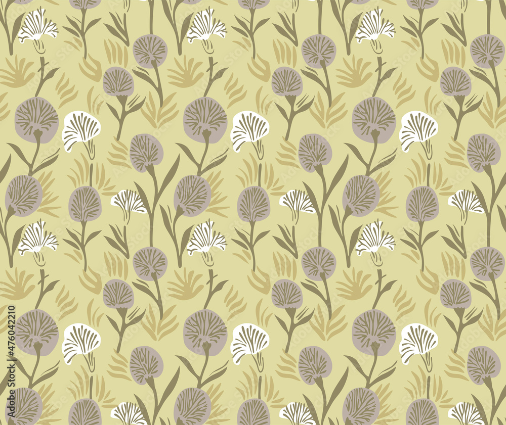 Japanese Yellow Wild Flower Curl Branch Vector Seamless Pattern Japanese Yellow Wild Flower Curl Branch Vector Seamless Pattern