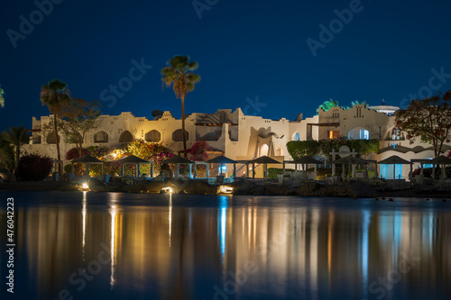 Calm beach on the red sea at night in Sharm El Sheikh, Egypt