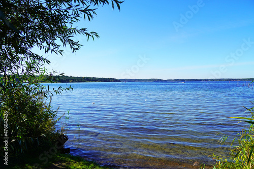 View of the M  ritz lake from the shore in Waren.