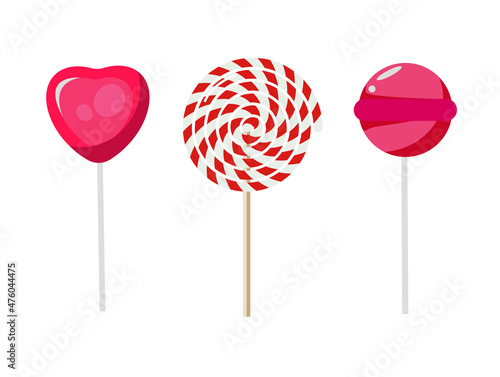 Vector set of lollipops. Sweets. Pink different shapes lollipops. 