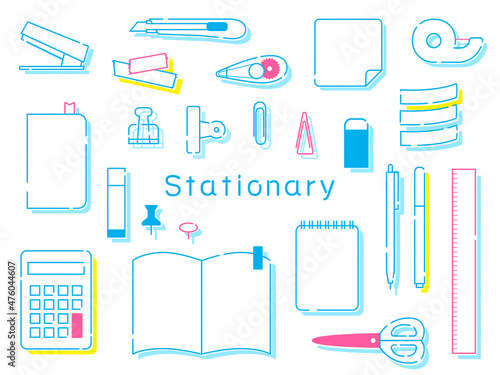 文房具セット　線画　イラスト