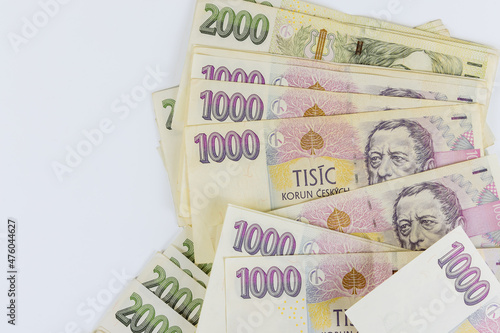 Czech Republic currency of Czech koruna banknotes on white background photo