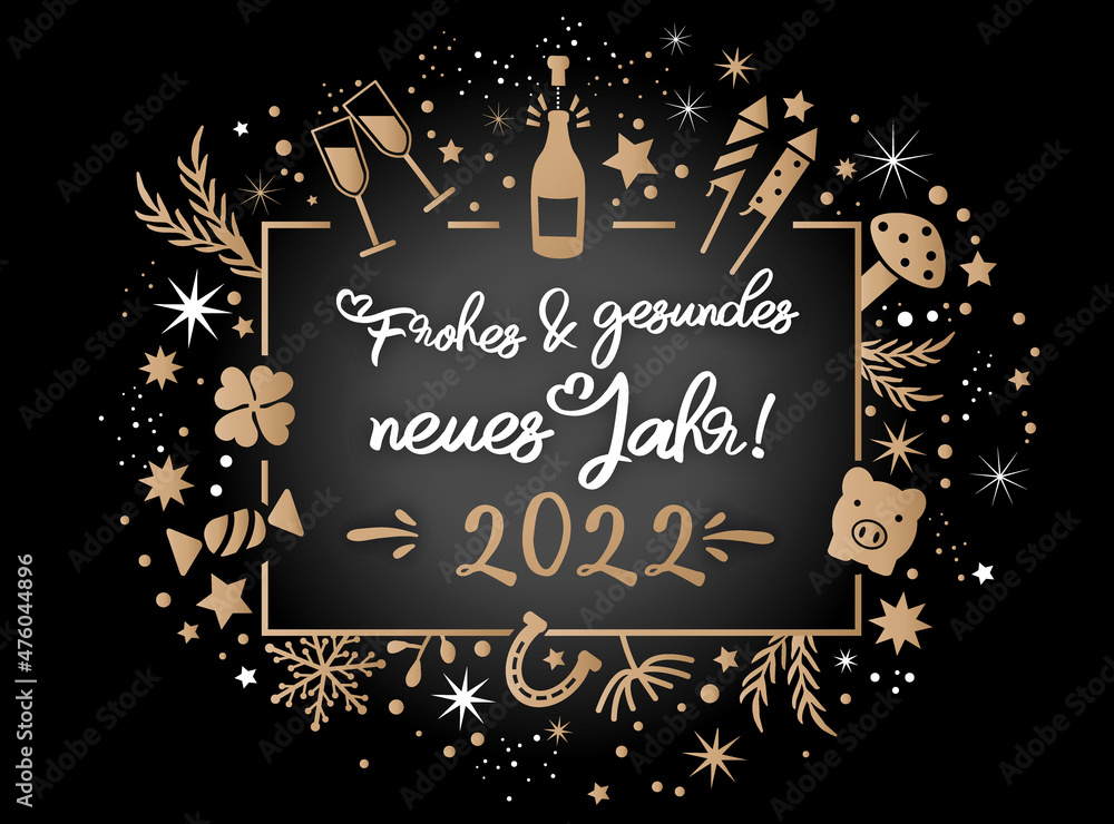 Φωτογραφία Wir wünschen frohes und gesundes neues Jahr 2022-  Kalligraphie mit Symbolen - d