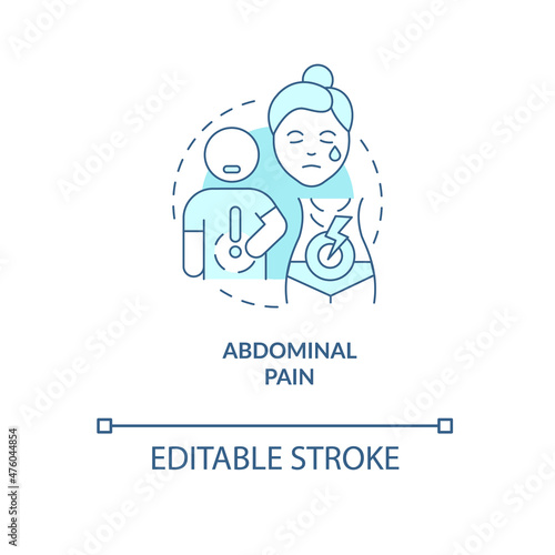 Abdominal pain turquoise concept icon. Digestive disease. Upset stomach abstract idea thin line illustration. Isolated outline drawing. Editable stroke. Roboto-Medium, Myriad Pro-Bold fonts used