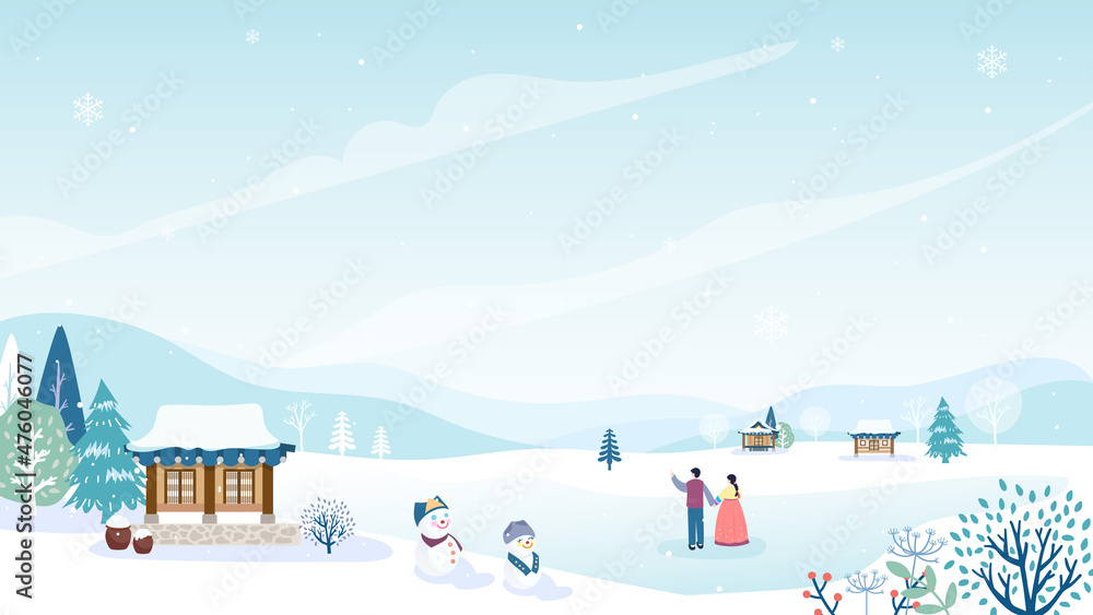 Samolepka Korea's winter landscape background vector illustration