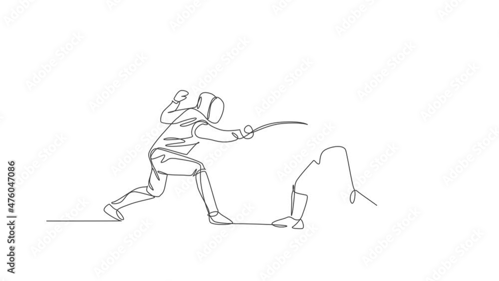 Animated self drawing of one continuous line draw two men fencing ...