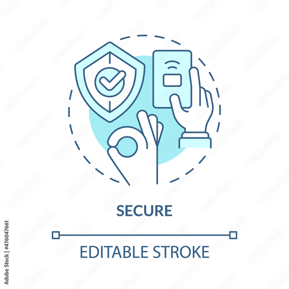 Secure turquoise concept icon. Safe payment. Wireless solution. System abstract idea thin line illustration. Isolated outline drawing. Editable stroke. Roboto-Medium, Myriad Pro-Bold fonts used Secure turquoise concept icon. Safe payment. Wireless solution. System abstract idea thin line illustration. Isolated outline drawing. Editable stroke. Roboto-Medium, Myriad Pro-Bold fonts used