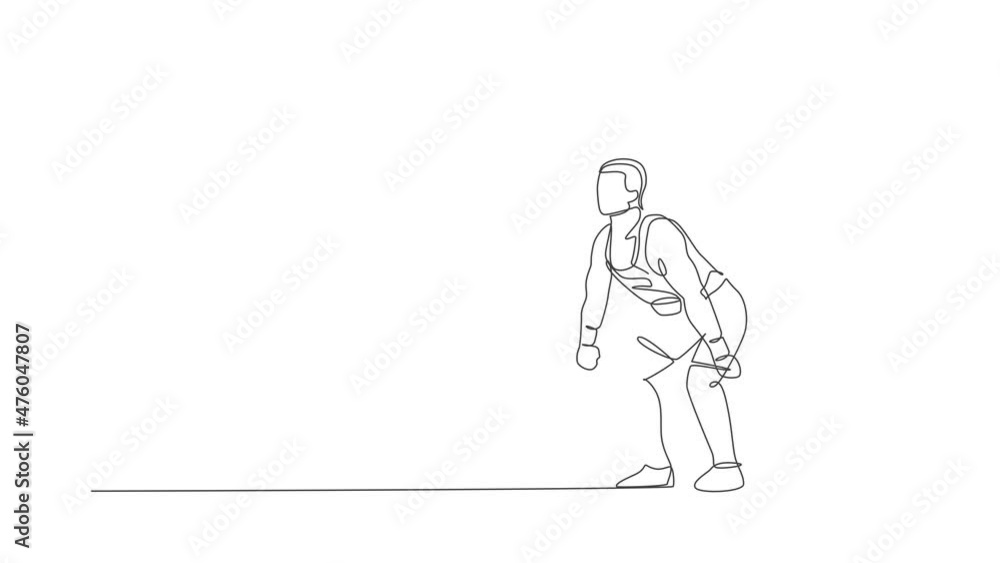 Animation of one line drawing of fit athlete muscular man lifting barbells working out at a gym. Weightlifter preparing for training concept. Continuous line self draw animated. Full length motion. Animation of one line drawing of fit athlete muscular man lifting barbells working out at a gym. Weightlifter preparing for training concept. Continuous line self draw animated. Full length motion.