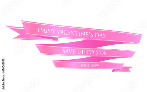 ピンクのリボン、バレンタイン飾り用、Happy Valentine's Day