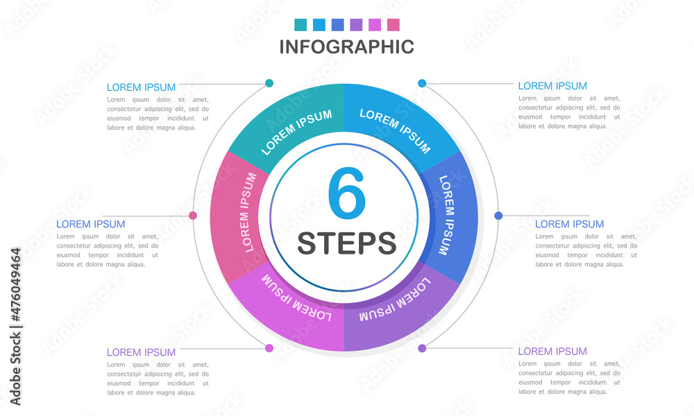 Infographic 6 steps circles colorful Infographic 6 steps circles colorful