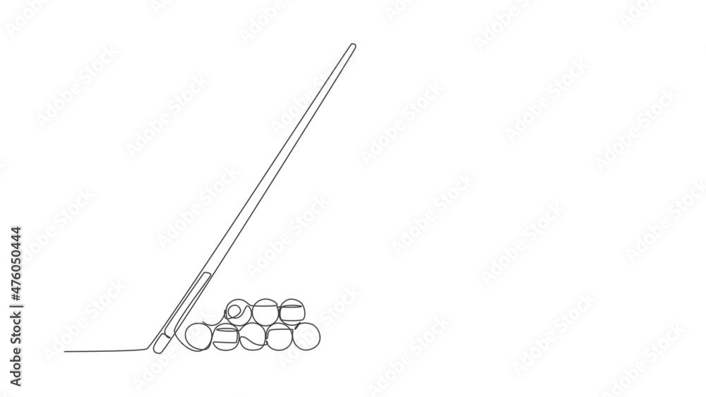 Animated self drawing of one continuous line draw triangle pyramid balls stack for pool billiards game at billiard room. Tournament indoor sport game concept. Full length single line animation. Animated self drawing of one continuous line draw triangle pyramid balls stack for pool billiards game at billiard room. Tournament indoor sport game concept. Full length single line animation.