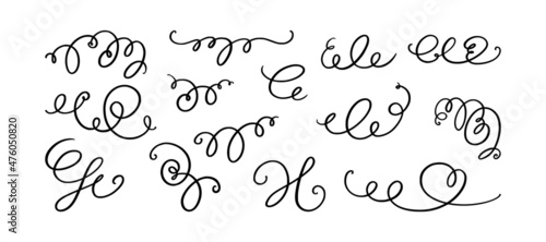 Squiggle and swirl lines. Set of hand drawn calligraphic swirls. Vector illustration in doodle style