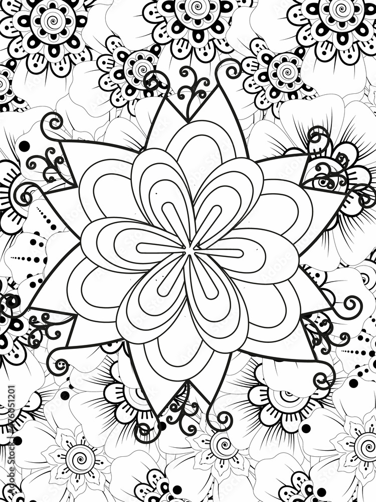 Fototapeta premium Forest flowers and leaves. Beautiful bouquet. Vector coloring book for adults and children. Hand-drawn illustration. Floral ornament is good for web, print, and stencil